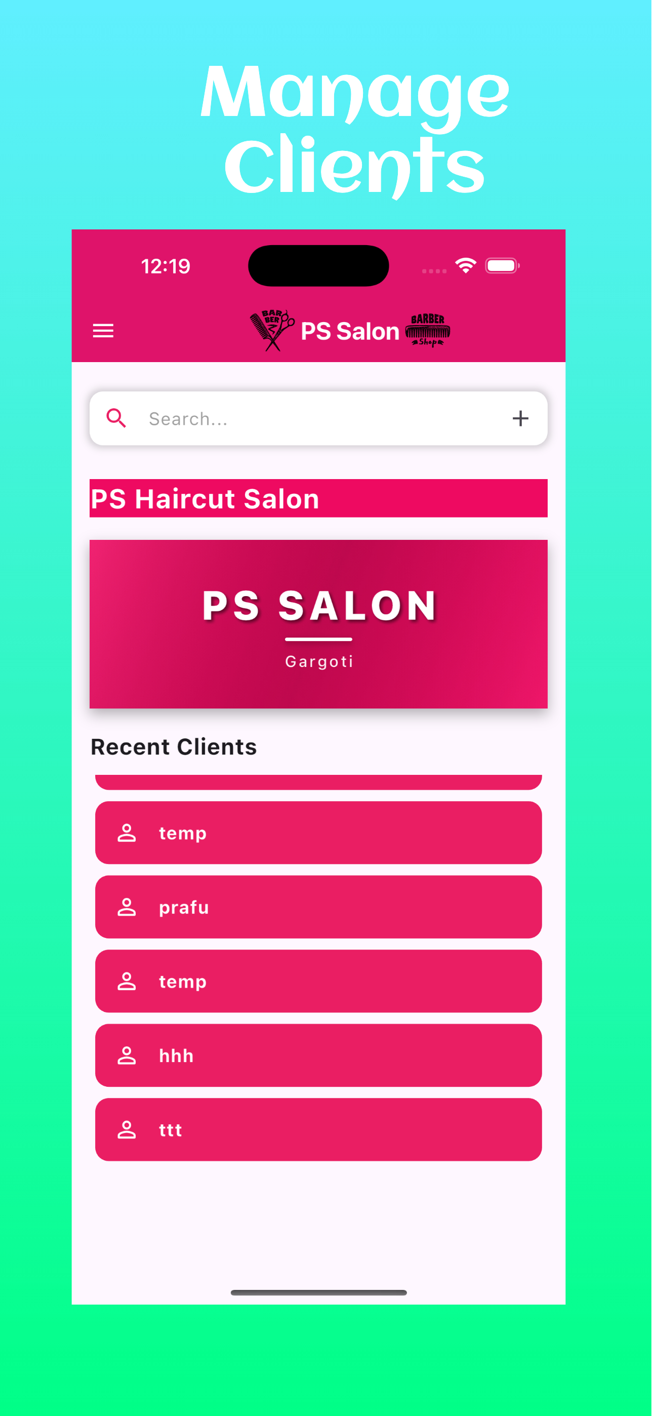 PS Hair Salon App Booking Interface