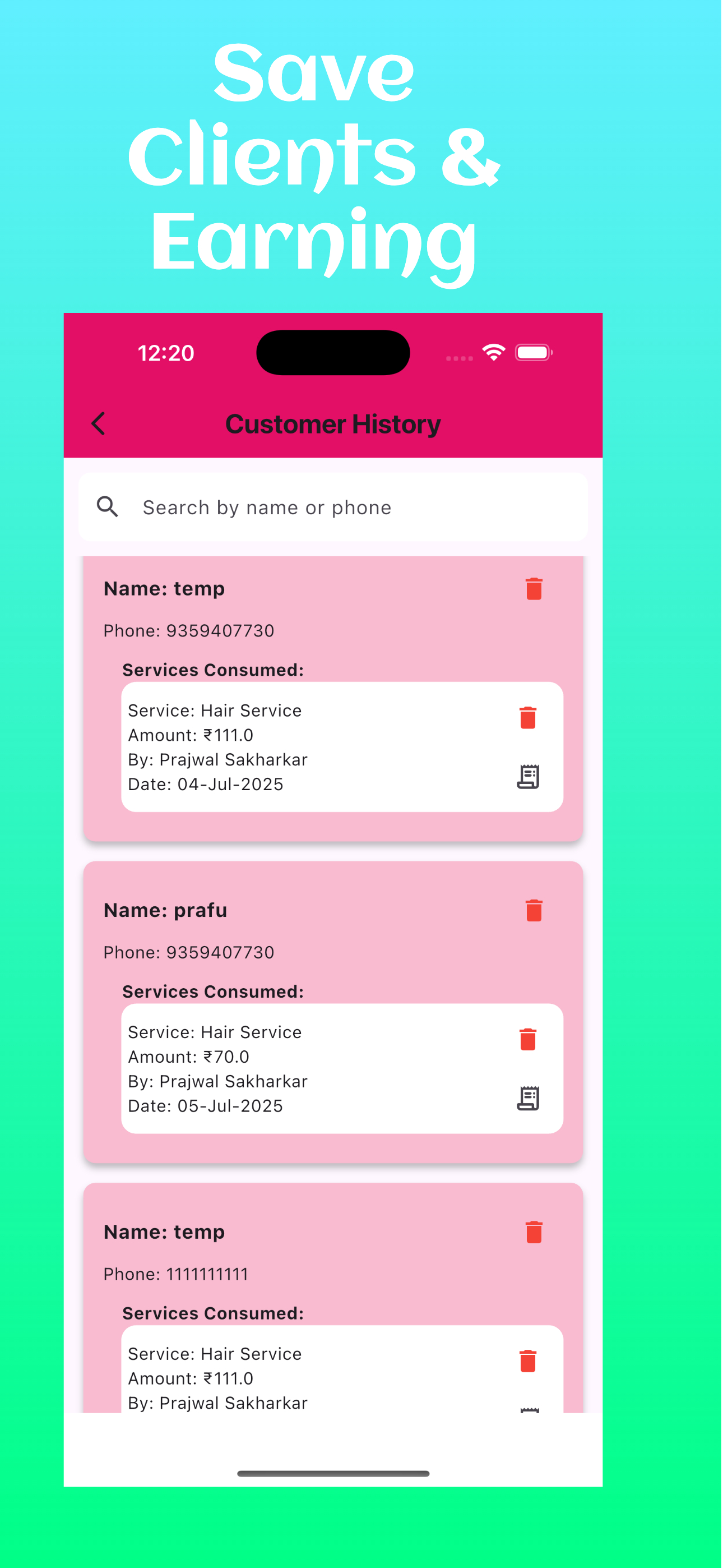 PS Hair Salon App Profile Section