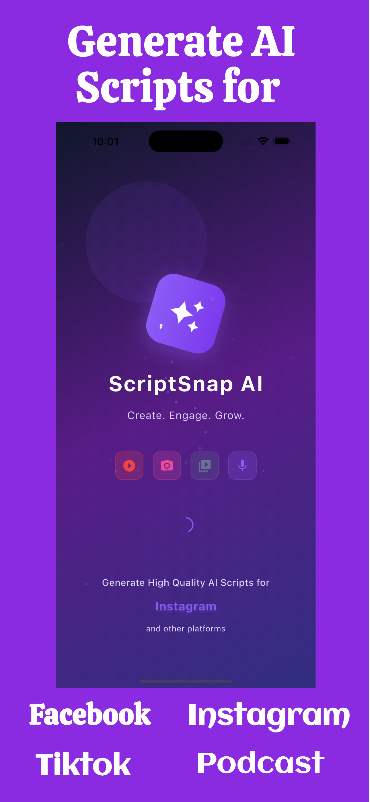 Main Dashboard - Choose your content type and platform